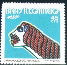 Selo postal do Brasil de 1972 Carranca São Francisco - c 744 n