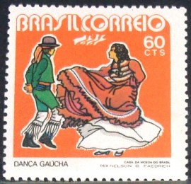 Selo postal do Brasil de 1972 Dança Gaúcha