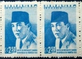 Par de selos postais do Brasil de 1959 Presidente Sukarno