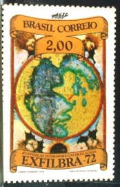 Selo postal do Brasil de 1972 Mapa Mundi