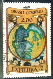 Selo postal do Brasil de 1972 Mapa Mundi - C 752 U