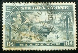 Selo postal de Serra Leoa de 1938 Rice Harvesting 6