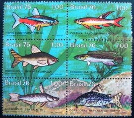 Se-tenant do Brasil de 1976 Peixes de Água Doce M