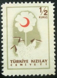 Selo postal da Turquia de 1957 Red Crescent Symbol on the Flower