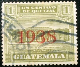 Selo postal da Guatemala de 1938 G.P.O. and Telegraph building 1 red
