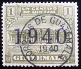 Selo postal da Guatemala de 1940 GPO and Telegraph building overprinted brown