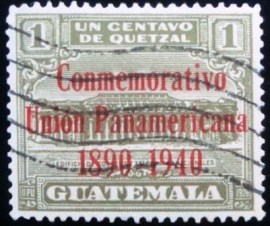 Selo postal da Guatemala de 1940 GPO and Telegraph building overprinted red