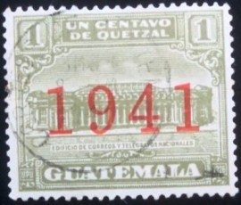 Selo da Guatemala de 1941 GPO and Telegraph building overprinted red