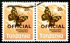 Par de selos postais da Tanzânia de 1973 African Snout Butterfly