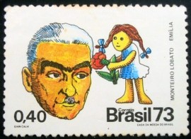 Selo postal do Brasil de 1973 Monteiro Lobato e Emília - C 806 N