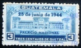 Selo postal da Guatemala de 1945 National Palace overprinted in blue