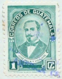 Selo postal da Guatemala de 1945 José Milla y Vidaurre