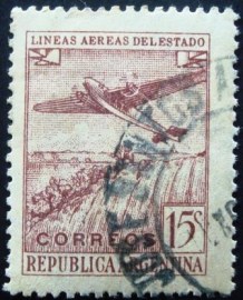 Selo postal da Argentina de 1948 Plane over Iguacu Falls