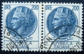 Par de selos postais da Itália de 1959 Coin of Syracuse 200