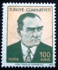 Selo postal da Turquia de 1971 Kemal Atatürk 100