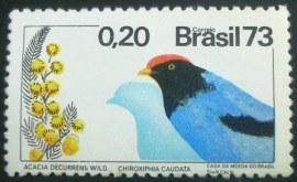 Selo postal do Brasil de 1973 Acácia e Tangará - C 781 N