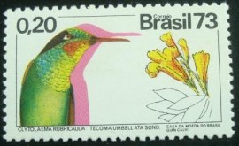 Selo postal do Brasil de 1973 Ipê e Beija-flor