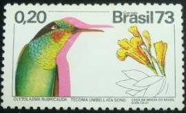 Selo postal do Brasil de 1973 Ipê e Beija-flor - C 783 N