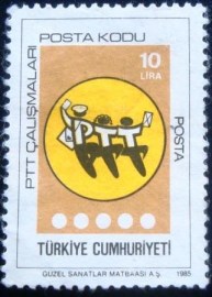 Selo postal da Turquia de 1985 PTT as Dancing People yellow brown