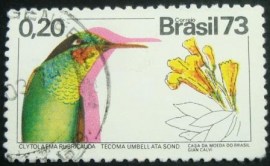 Selo postal do Brasil de 1973 Ipê e Beija-flor - C 783 U