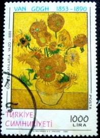 Selo postal da Turquia de 1990 Vase with Sunflowers