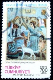 Selo postal da Turquia de 1990 Cevat Dereli