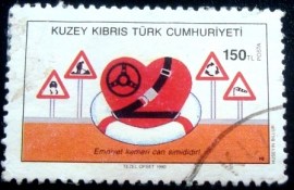 Selo postal do Chipre do Norte de 1990 Safety belt