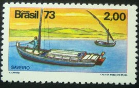 Selo postal do Brasil de 1973 Saveiro
