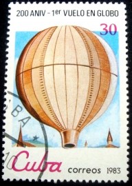 Selo postal de Cuba de 1983 1st public flight of non-manned Montgolfier