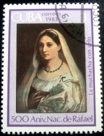 Selo postal de Cuba de 1983 La donna velata