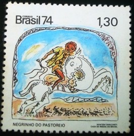 Selo postal do Brasil de 1974 Negrinho do Pastoreio