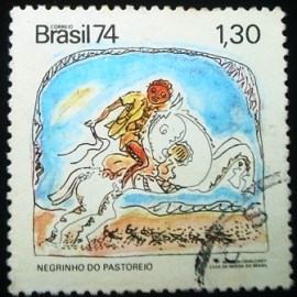 Selo postal do Brasil de 1974 Negrinho do Pastoreio - C 832 U