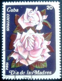 Selo postal de Cuba de 1984 Pink Roses