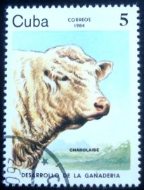 Selo postal de Cuba de 1984 Charolais