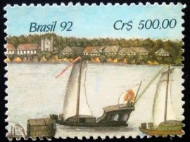 Selo postal do Brasil de 1992 Caravela 500