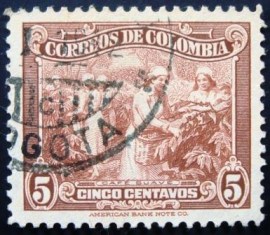 Selo postal da Colombia de 1939 Coffee picking