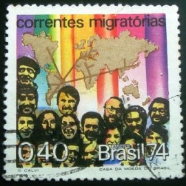 Selo postal do Brasil de 1974 Corrente Migratória