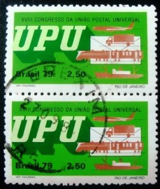 Par de selos postais do Brasil de 1979 Transportes Postais