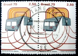 Par de selos postais do Brasil de 1979 Metrô Rio de Janeiro
