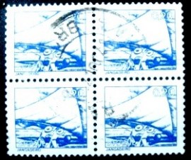 Quadra de selos postais do Brasil de 1976 Jangadeiro