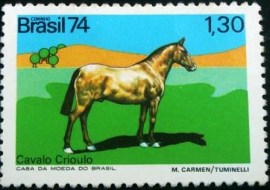Selo postal do Brasil de 1974 Cavalo Crioulo