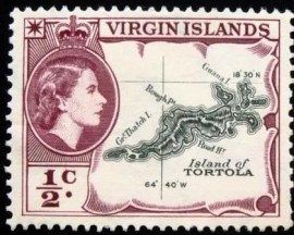 Selo postal das Ilhas Virgens de 1956 Island map of Tortola