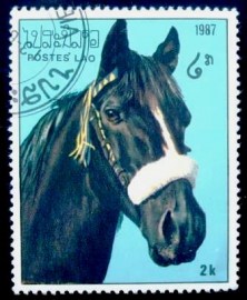Selo postal da República do Laos de 1987 Horse