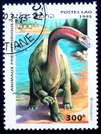 Selo postal da República do Laos de 1995 Brontossaurus