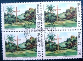 Quadra de selos do Brasil de 1977 - Porto Seguro 1,10 M1D