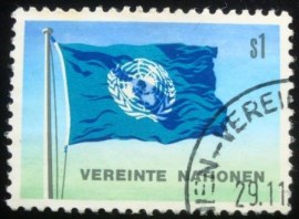 Selo postal da ONU Viena de 1979 Flags symbols and buildings