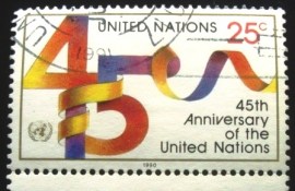 Selo postal da ONU Nova Iorque de 1990 45th Anniversary of United Nations