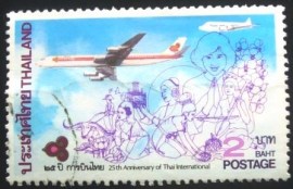 Selo postal da Tailândia de 1985 Planes flying over cities