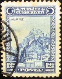 Selo postal da Turquia de 1930 Fortress of Ankara 12½
