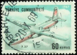 Selo postal da Turquia de 1967 Fokker Friendship F27